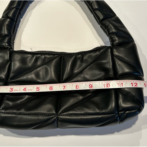 Zara Black Faux Leather Quilted Puffer Shoulder Bag Purse - Picture 3 of 7